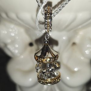 Women's 925 & 14kt Gold Palladium Sapphire Movable Carousel on 925 Wheat Chain.